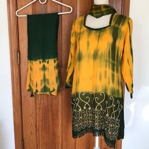 New Green Yellow Tye Dye Pakistani Shalwar Kameez